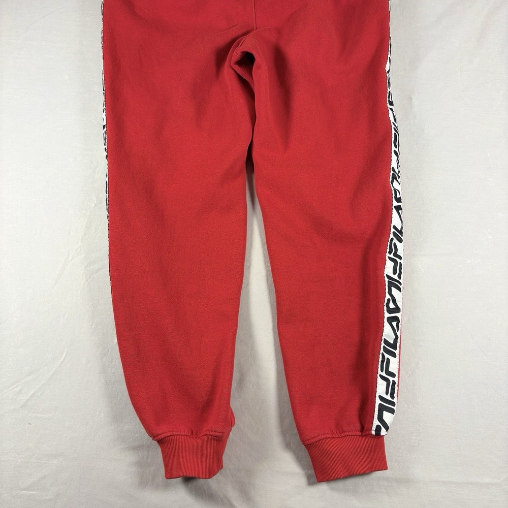 FILA Logo Tape Jogger Sweatpants Mens M Red Fleece Lined Athletic Side Stripe - Picture 8 of 12